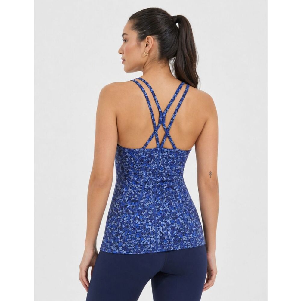 Athleta Floral Strappy Back Active Top Blue S